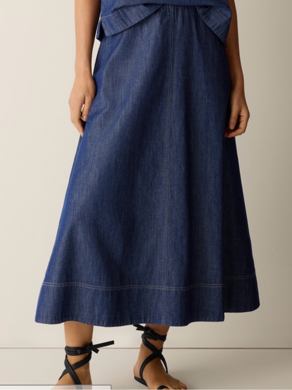 Eileen Fisher Organic Cotton Denim Maxi Full Skirt in Deep Blue Medium - Picture 3 of 11